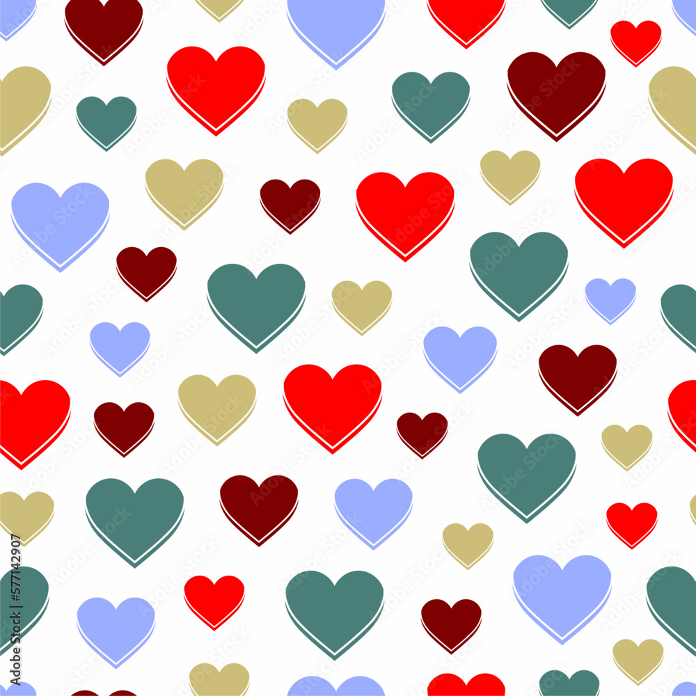 Colorful hearts with different expressions. Seamless pattern of varied hearts. Valentine's texture
