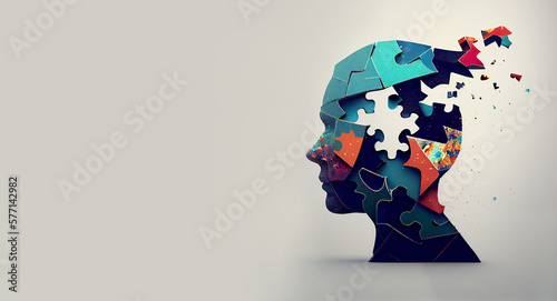 ADHD, attention deficit hyperactivity disorder, mental health, head with puzzle pieces, generative AI
 photo