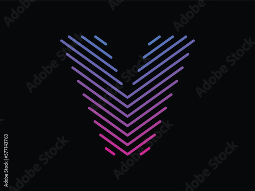 Alphabet V written with colorful digital lines. Abstract letter V logo design template. Logo type vector design