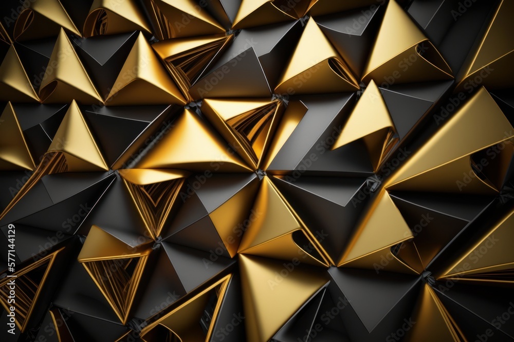 Geometric triangular pattern of gold and black structural elements Geometric triangular pattern of gold and black structural elements