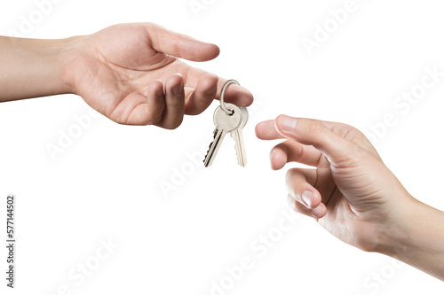 Hands sharing house keys, cut out