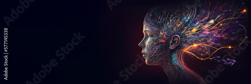 Fotografiet Silhouette of head with glowing neural connections