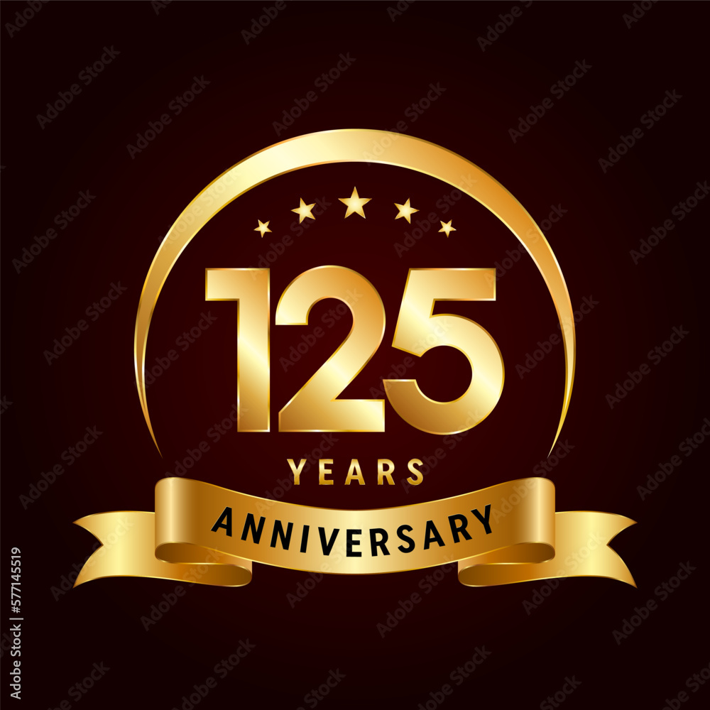 125th Anniversary logo design with golden ribbon. Logo Vector Template Illustration 125th Anniversary logo design with golden ribbon. Logo Vector Template Illustration