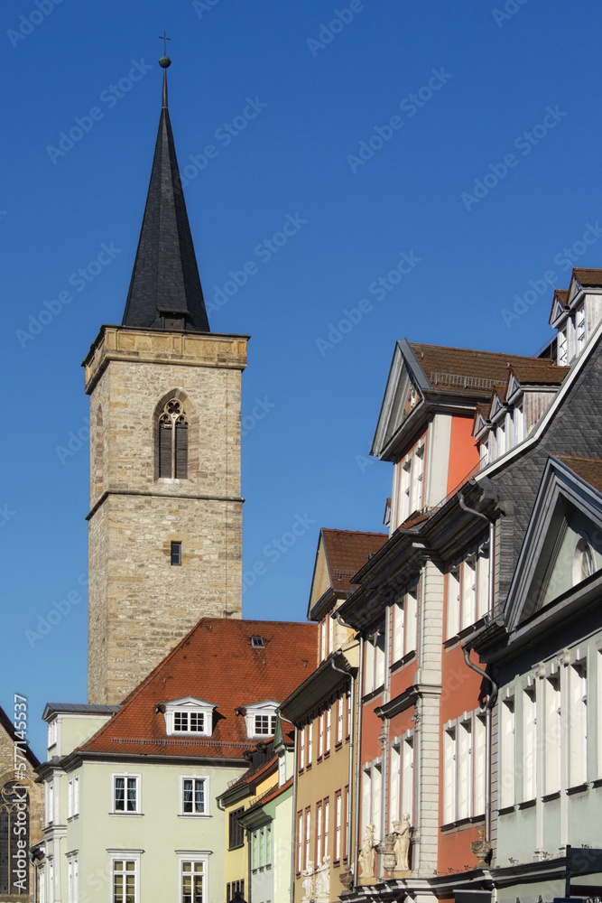 Erfurt - Ägidienkirche, Altstadthäuser vor der Krämerbrücke, Thüringen, Deutschland, Europa
