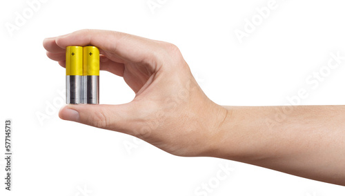 Hand with AA batteries cut out photo