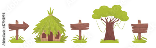 Tropical Jungle Landscape Design Elements Vector Set