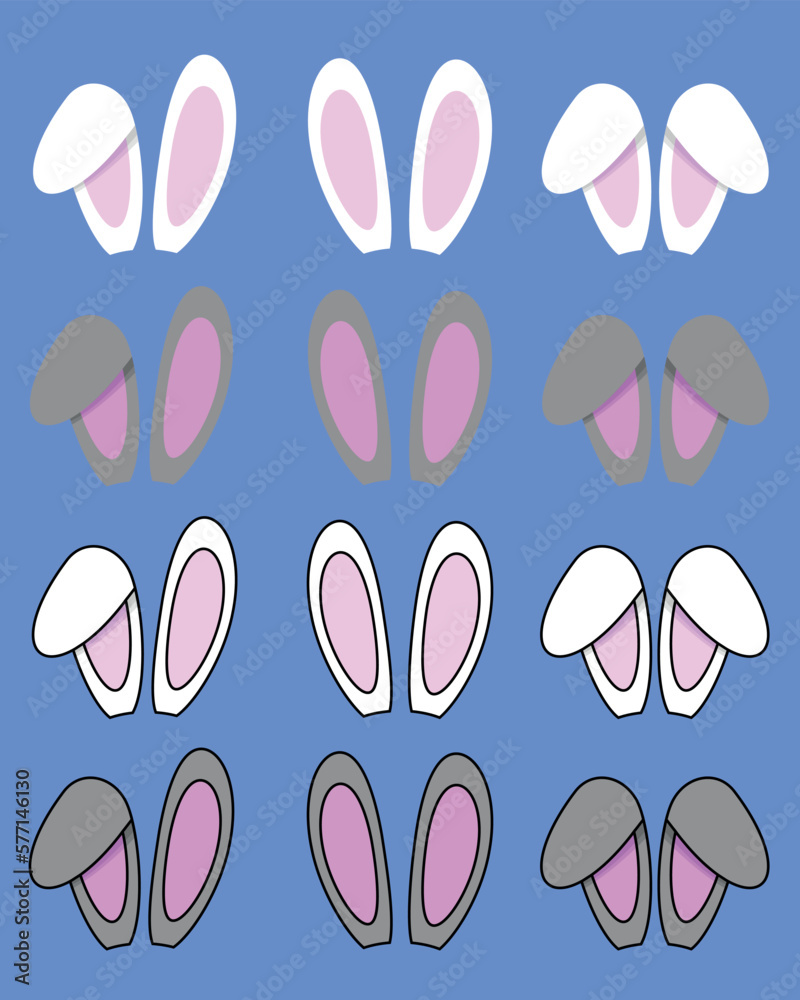 Set of 9 Rabbit Ears White and Gray with and without Contours