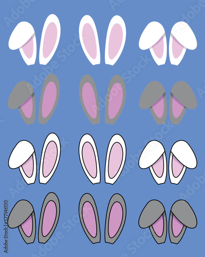 Set of 9 Rabbit Ears White and Gray with and without Contours