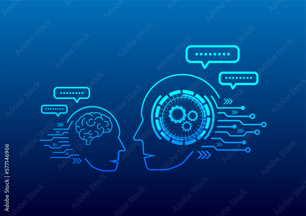 Human Chat with ai, Chat GPT. Technology communication, blue background futuristic Human Chat with ai, Chat GPT. Technology communication, blue background futuristic