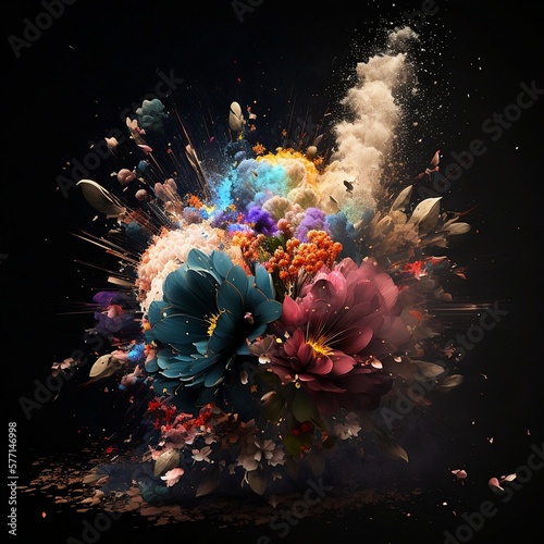 Visualization of an explosion of flowers. Generative AI 