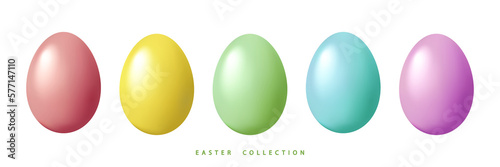 Set of pastel realistic Easter eggs isolated on transparent background. Easter collection. PNG illustration