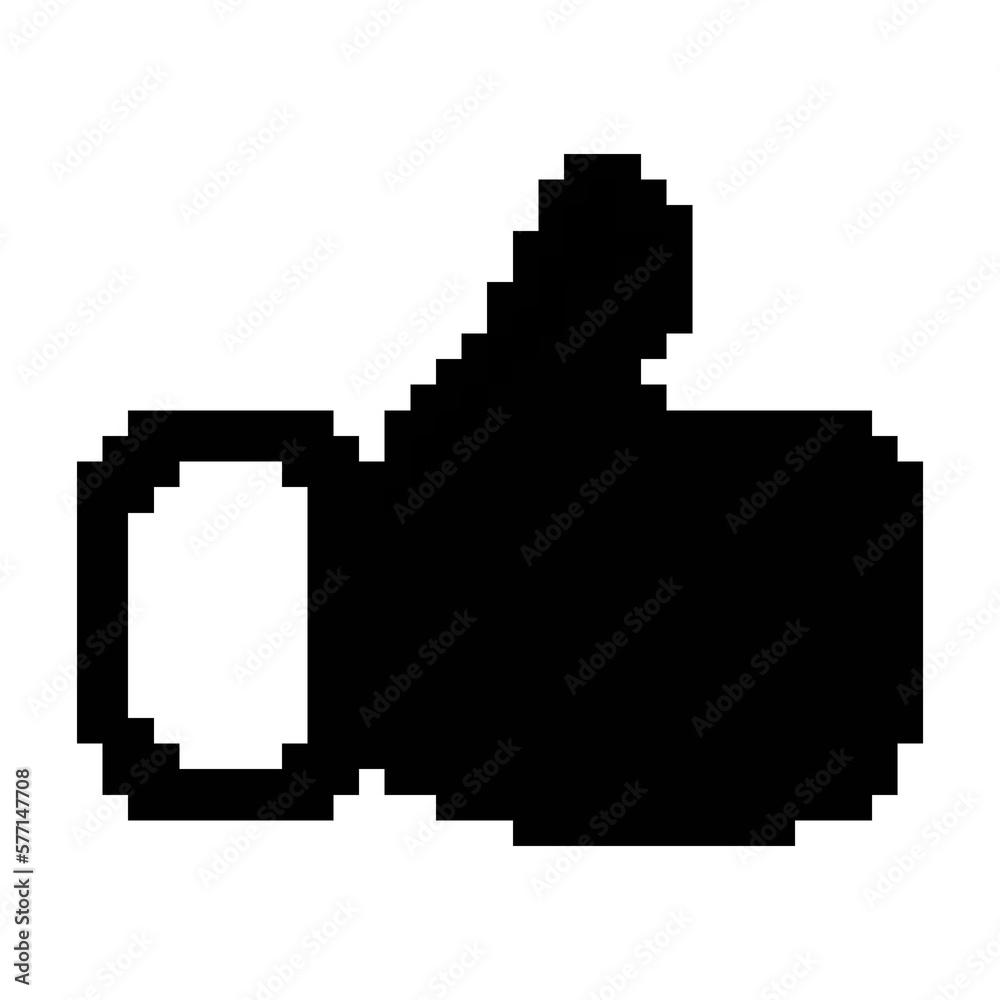 Like ,thumbs up icon black-white vector pixel art icon	