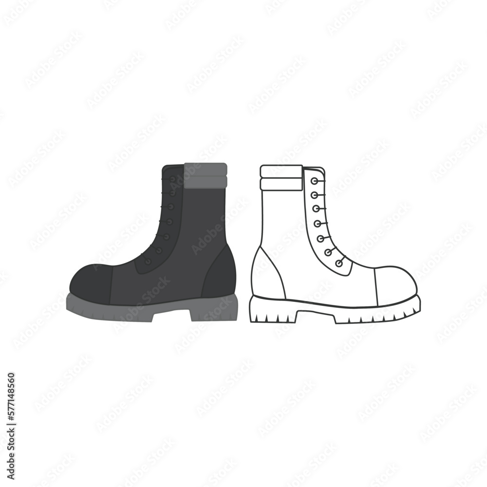 Military boots icon. Vector illustration. Icon in cartoon and line style vector symbol stock Military boots icon. Vector illustration. Icon in cartoon and line style vector symbol stock