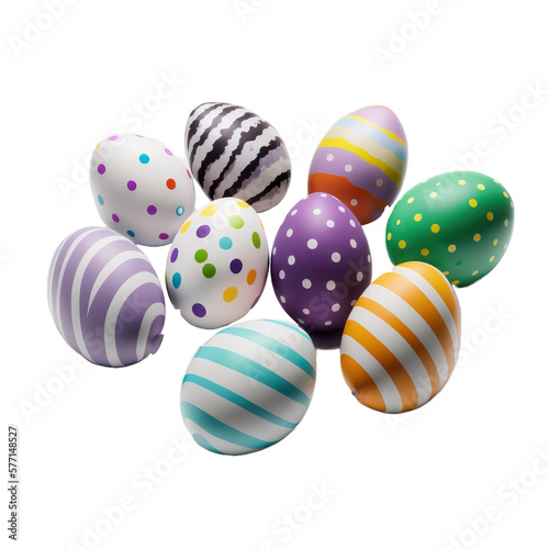 Easter eggs isolated on transparent background. Generative AI.