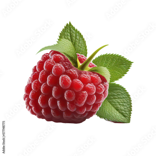 Raspberry with leaves. Generative AI.