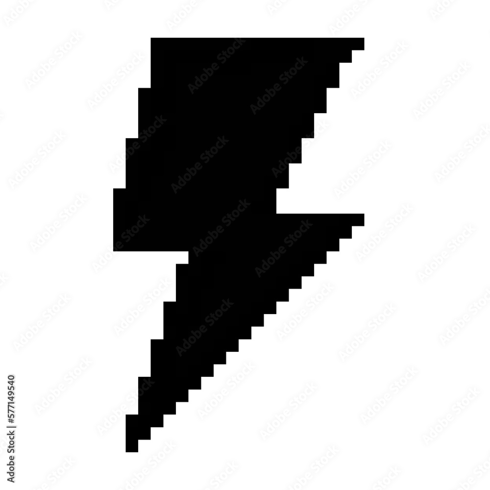 Lightning icon, power icon, energy sign, electric sign icon black-white vector pixel art icon	