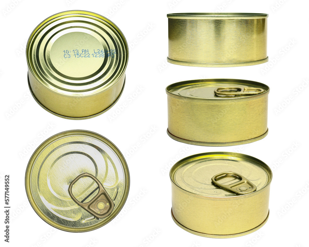 Set of Preserve food canned shoot in difference anger, side and top