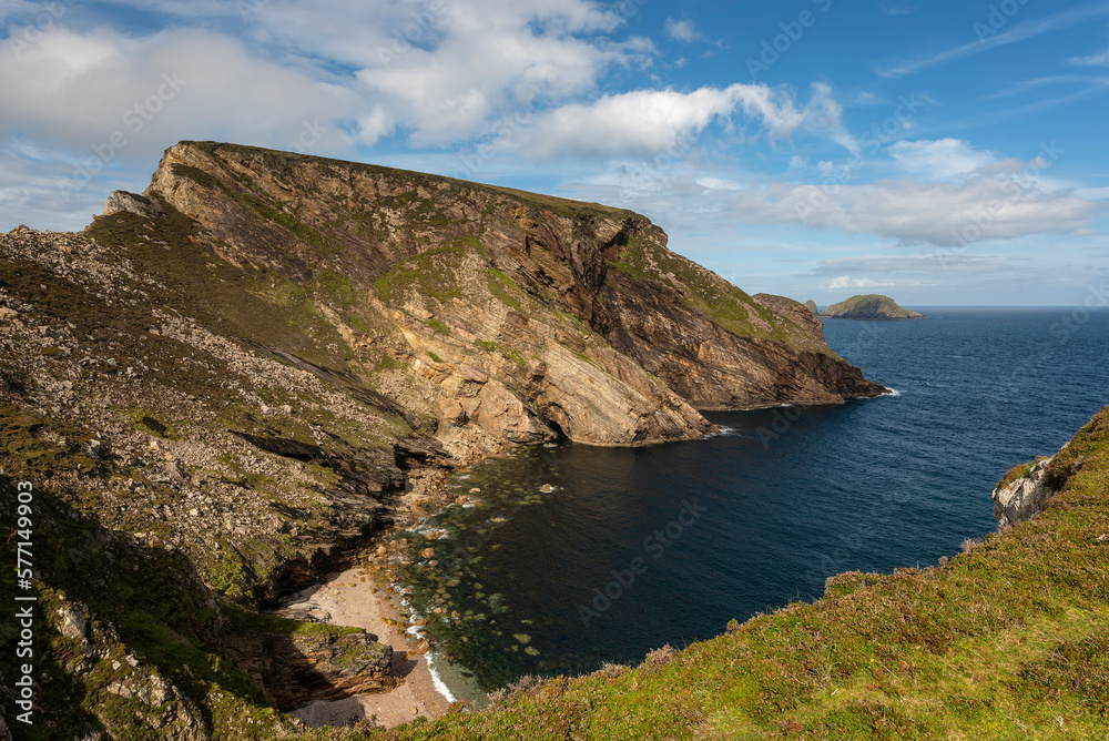 Coastal cliffs of Doonvinalla peninsula, Benwee Loop Walk, County Mayo, Ireland