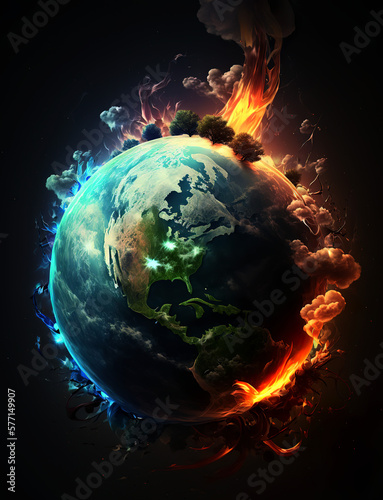 If we are not able to save the planet Earth, it will become a prey to the flames. The concept of global warming and climate change. AI generated illustration.