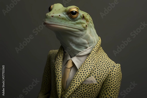 Portrait of a Frog Wearing a Modern Haute Couture Shirt - Generated by Generative AI