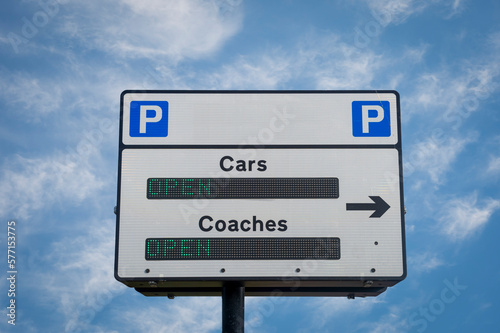 LED car park sign for cars and coaches. photo