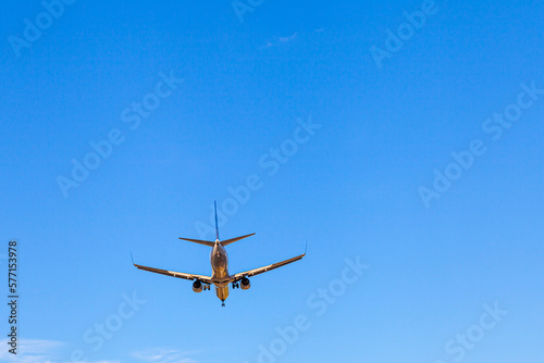 Big passenger plane in the blue sky