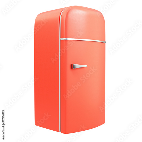 Red old styled fridge isolated on background