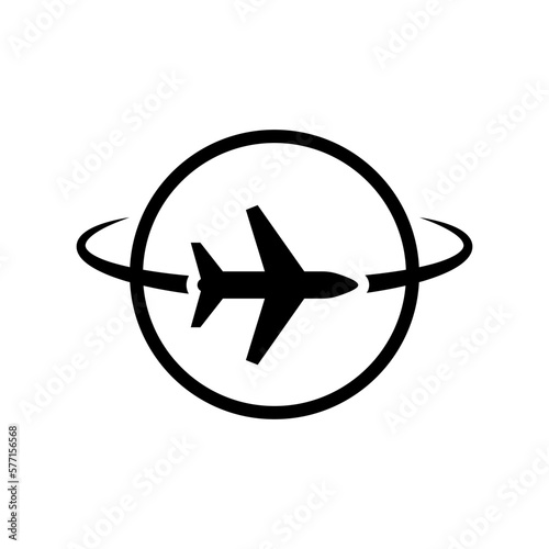 Flying airplane around the planet Earth. 