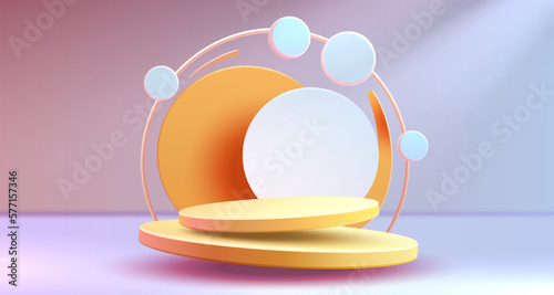 Minimalist podium with lighting, Stage Podium Scene with for Award, Decor element background. Vector