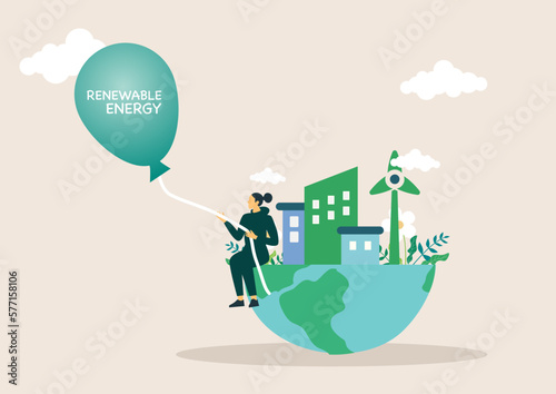 Sustainable economic growth with renewable energy and natural resources. Green energy, sustainable industry, and manufacturing concept. Vector illustration.