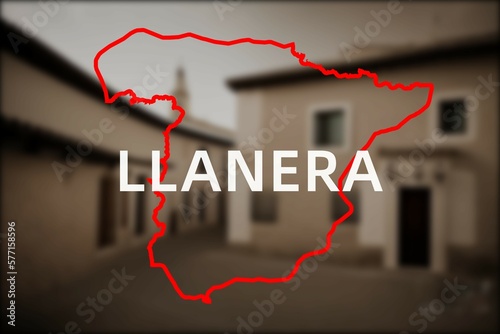 Llanera: Der Name der spanischen Stadt Llanera in der Region Asturias vor einem Hintergrundbild photo