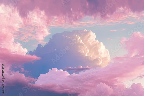 Incredible pink and purple clouds, created with AI generative technology