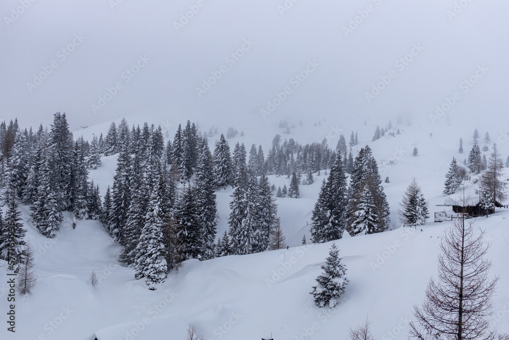 On top of the snow-capped Alpine mountains Dobrač