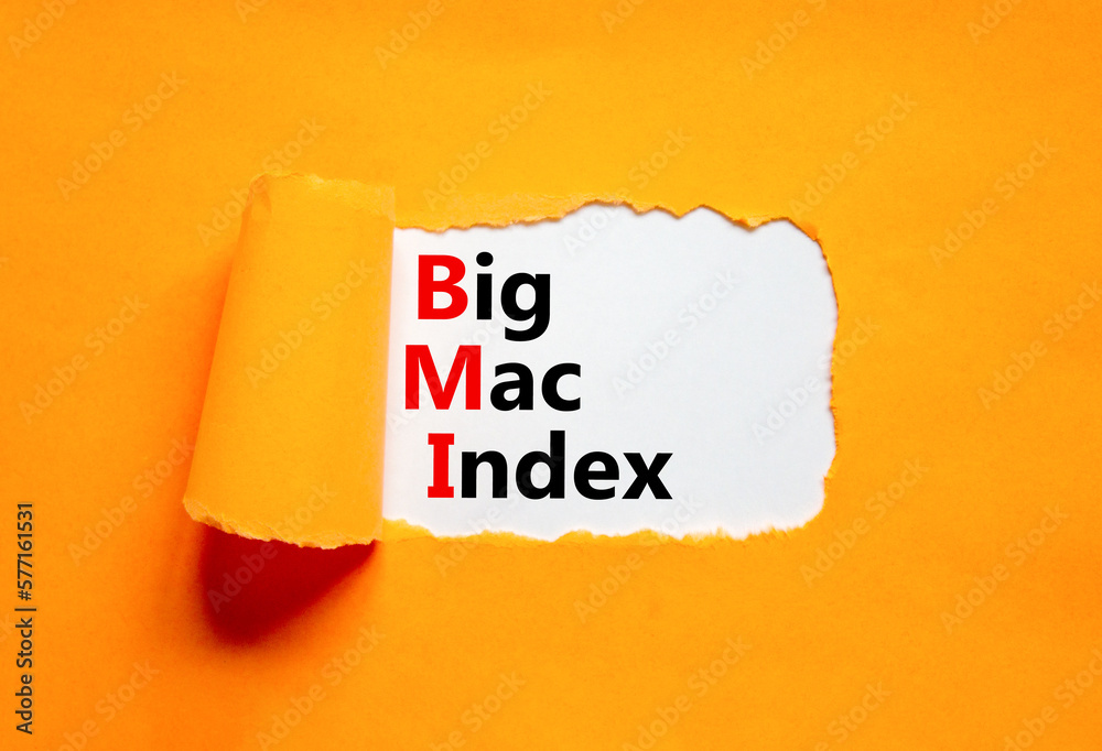 BMI big mac index symbol. Concept words BMI big mac index on white