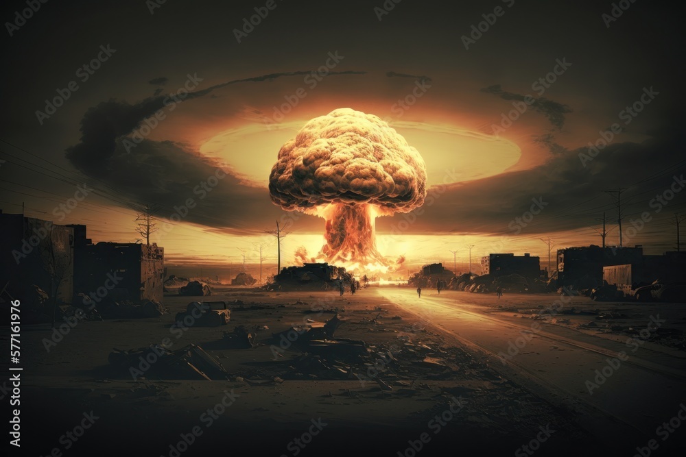 Huge nuclear bomb explosion, end of the world, doomsday in a post apocalyptic world Huge nuclear bomb explosion, end of the world, doomsday in a post apocalyptic world