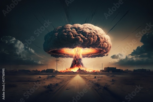 Huge nuclear bomb explosion, end of the world, doomsday in a post apocalyptic world