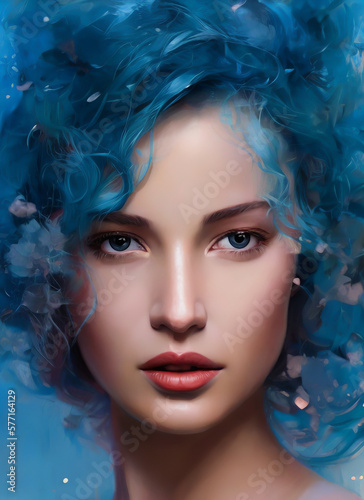 Portrait of a beautiful woman, Digital painting of a beautiful girl, Digital illustration of a female face. Generative AI