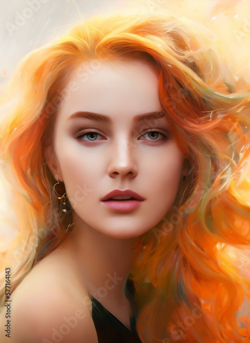 Portrait of a beautiful woman  Digital painting of a beautiful girl  Digital illustration of a female face. Generative AI