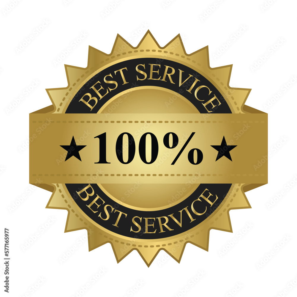 100 percent best service badge, label, emblem, ribbon, seal, tag with 3d golden color vector illustration, best service stamp 100 percent best service badge, label, emblem, ribbon, seal, tag with 3d golden color vector illustration, best service stamp