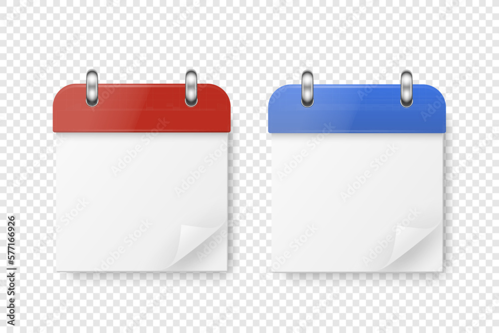 Vector 3d Realistic Paper Classic Simple Minimalistic Red and Blue Calendar Icon Set Closeup Isolated on White Background. Folded Paper Corner. Design Template for Holiday Card, Banner, Wall Calendar Vector 3d Realistic Paper Classic Simple Minimalistic Red and Blue Calendar Icon Set Closeup Isolated on White Background. Folded Paper Corner. Design Template for Holiday Card, Banner, Wall Calendar