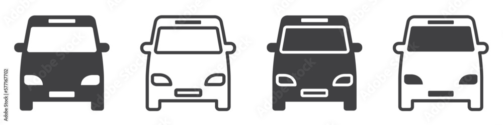 Set of bus or public transportation icons. Minibus signs, city bus. Vector illustration.
