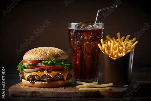 Appetizing hamburger ideal for advertisements with generative AI technology - Fast Food combo