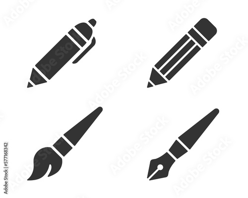 Pen and pencil icon set. Flat illustration. White background.  