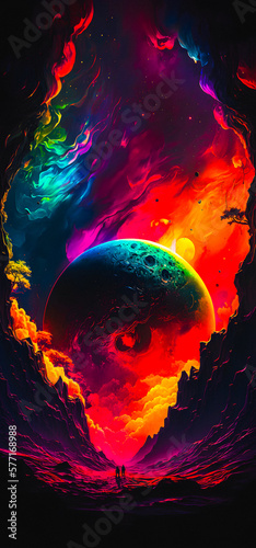 Vibrant colourful abstract galaxy universe portrait wallpaper - generative AI