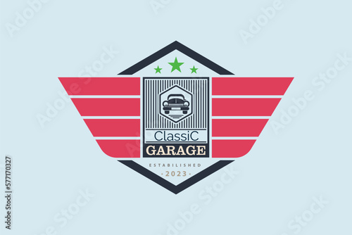 Vintage car classic garage logo template design for brand or company and other