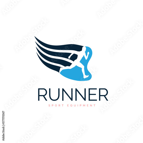 Runner flag logo designs template vector for brand or company and other