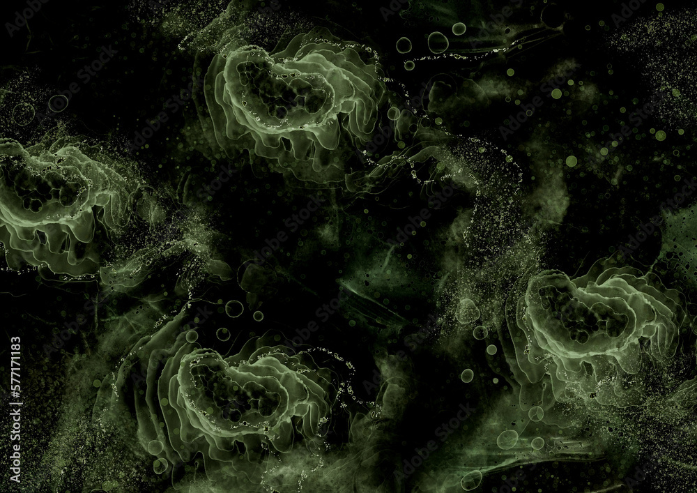 Obraz premium Metal Alcohol Ink Color.Silver Marble Grunge. Emerald Alcohol Ink. Abstraction Oil. Gray Marble Ink Patterns. White Swirl Texture Pattern. Paint Mixing.