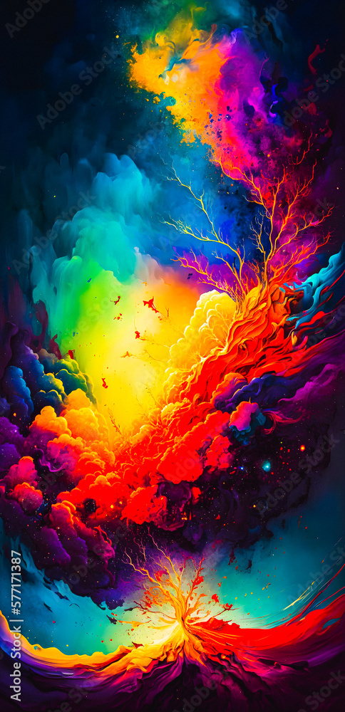 Vibrant colourful abstract galaxy universe portrait wallpaper - generative AI