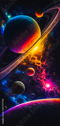 Vibrant colourful abstract galaxy universe portrait wallpaper - generative AI