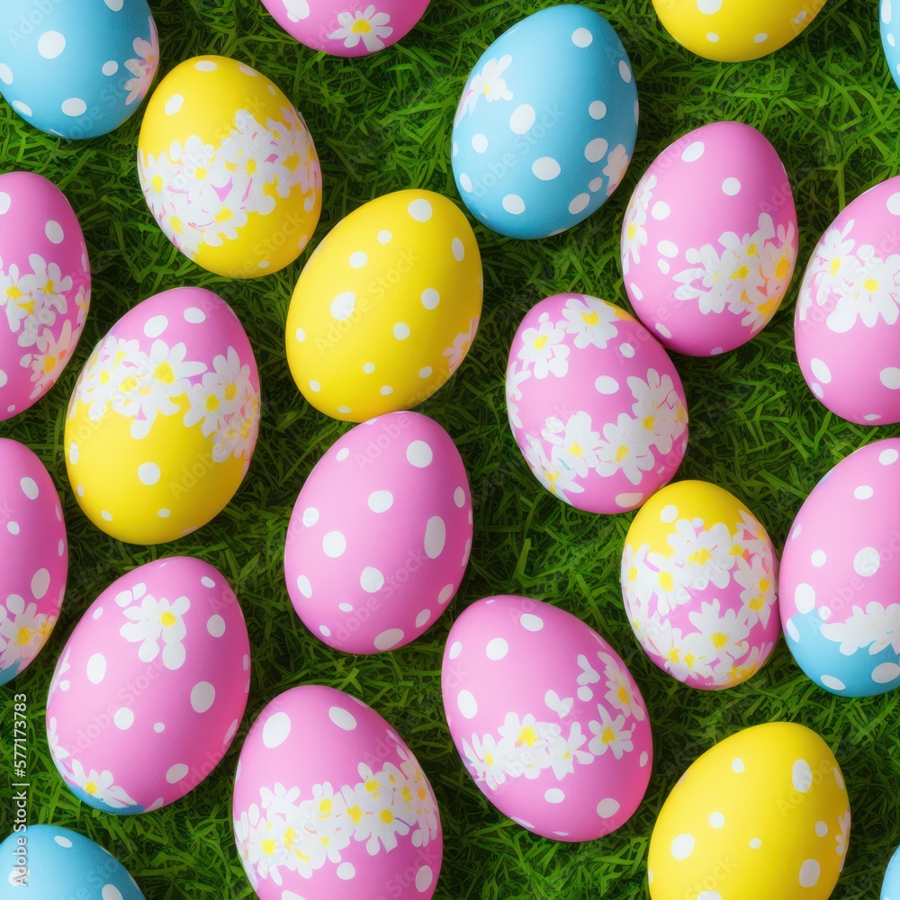 Easter eggs background in pale colors, generative ai